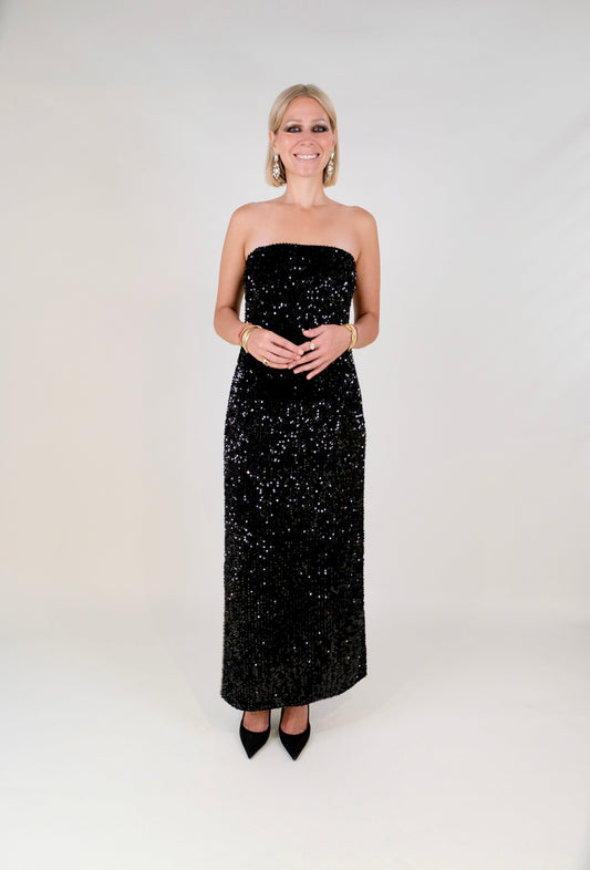 The Goldie Midi Dress Black Sequin