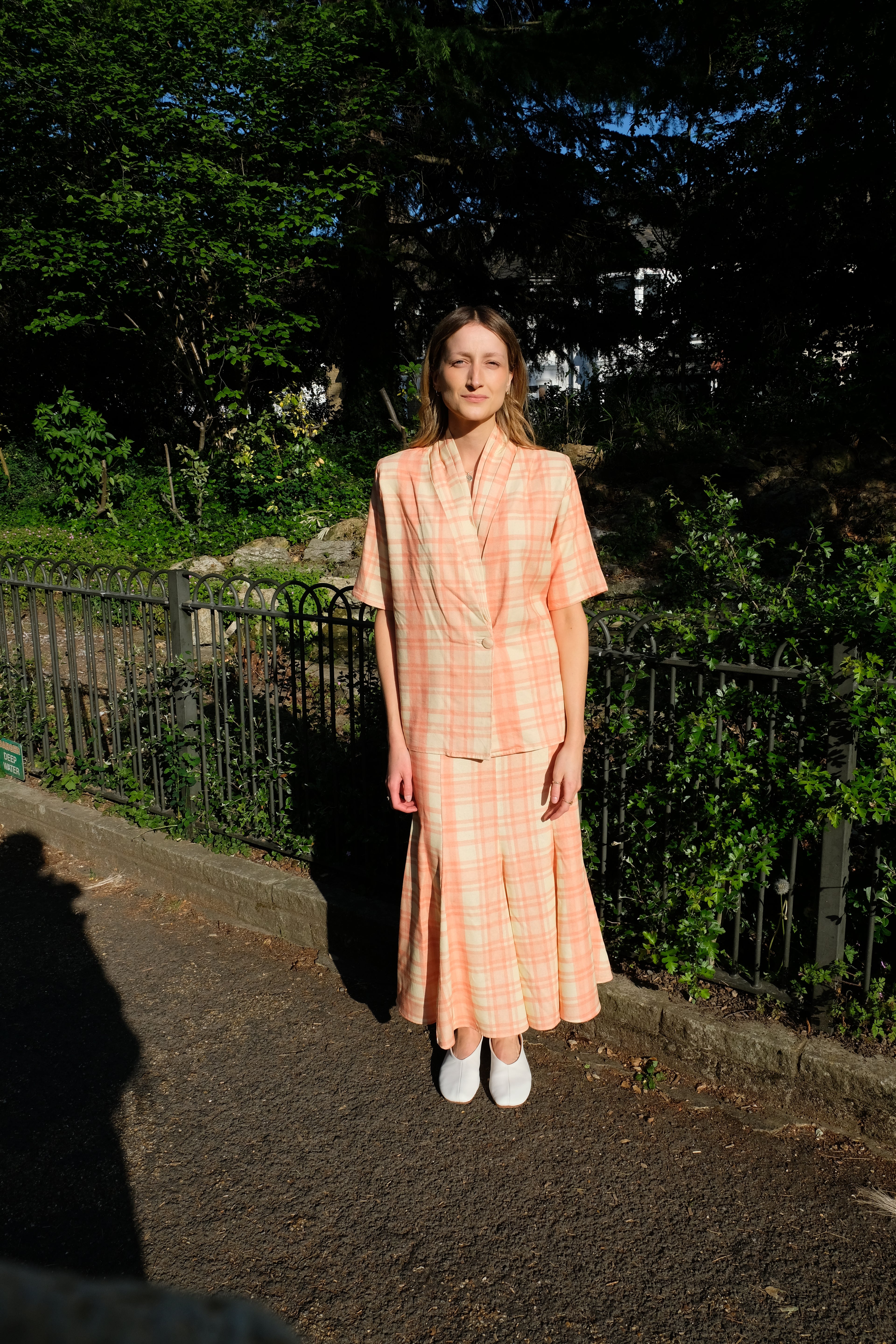 The Peggy Peach Check Linen Skirt