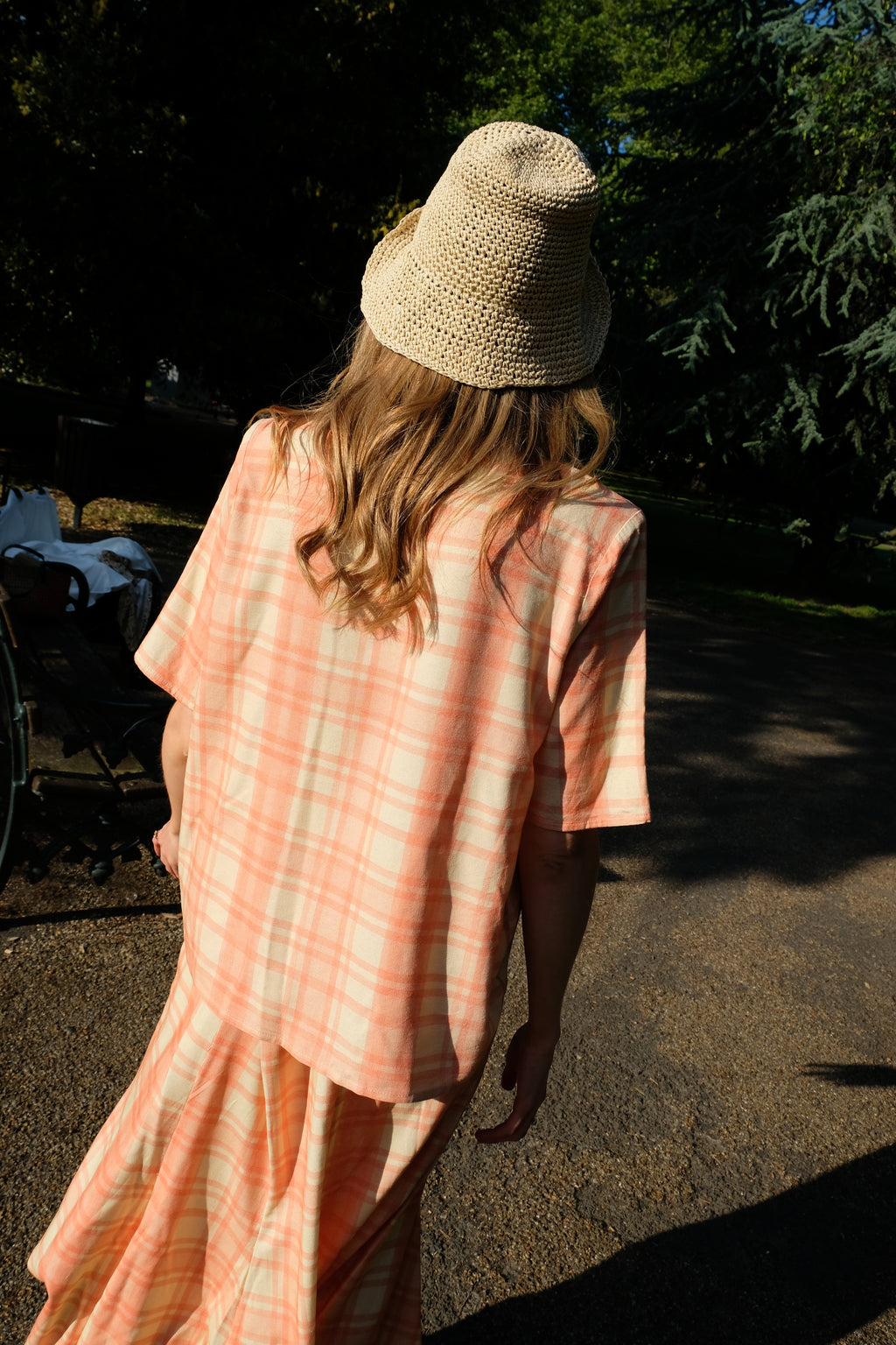 The Peggy Peach Check Linen Blouse