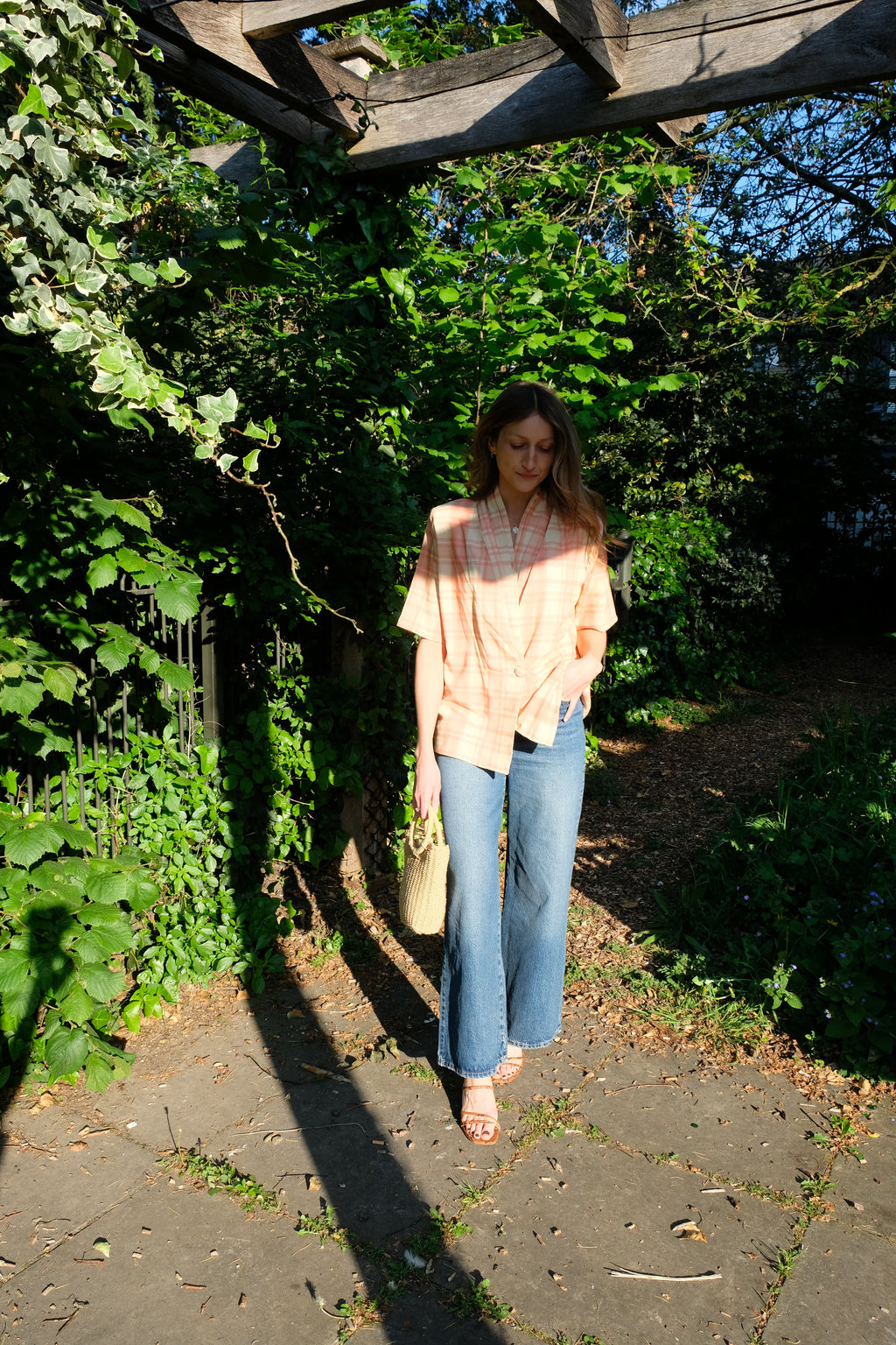 The Peggy Peach Check Linen Blouse