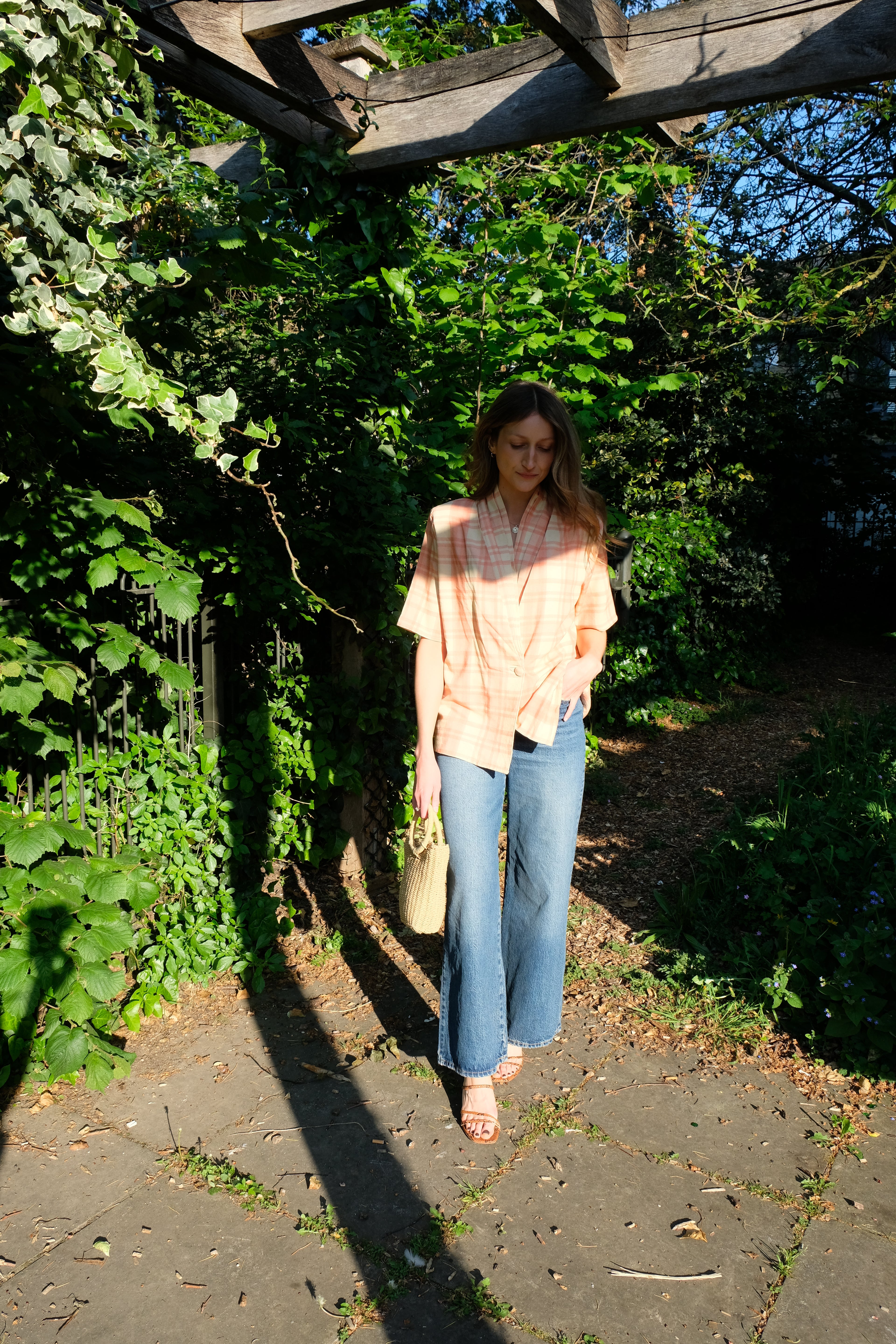 The Peggy Peach Check Linen Blouse