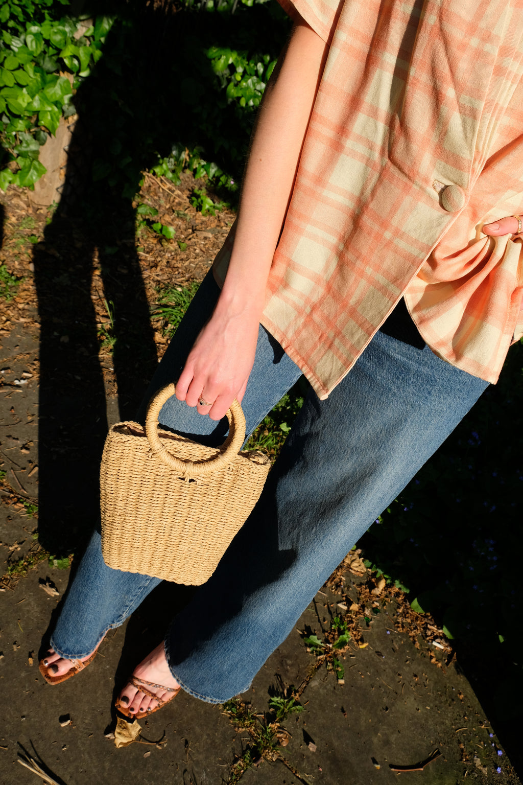 The Peggy Peach Check Linen Blouse